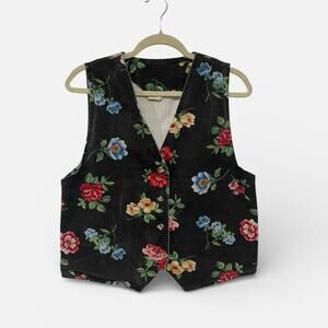 Vintage Vivaldi Jeanswear Western Prairie Floral Denim Vest Y2K Medium